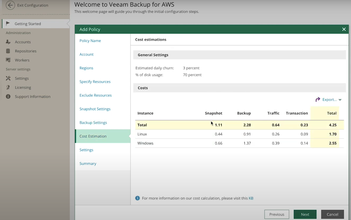 Cost Estimate Pane