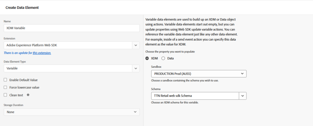XDM Update Variable Data Element