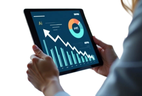man looking at statistics in tablet